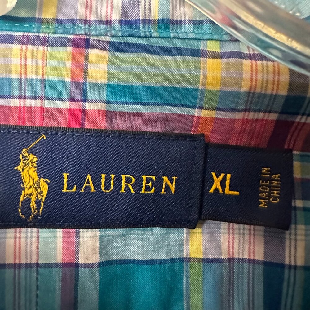 Ralph Lauren Shirt Men XL Pink turquoise Blue Plaid long sleeve button‎ up down - Picture 4 of 5